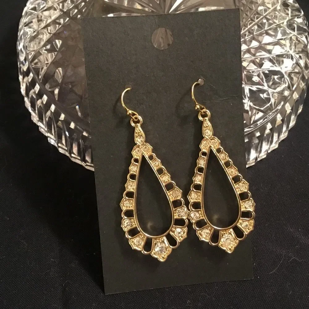 Goldtone and Clear Crystal Teardrop Earrings